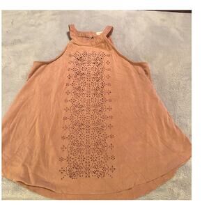 Taylor & Sage Tank Sleeveless Top Sz S Pink microsuede lasercut halter